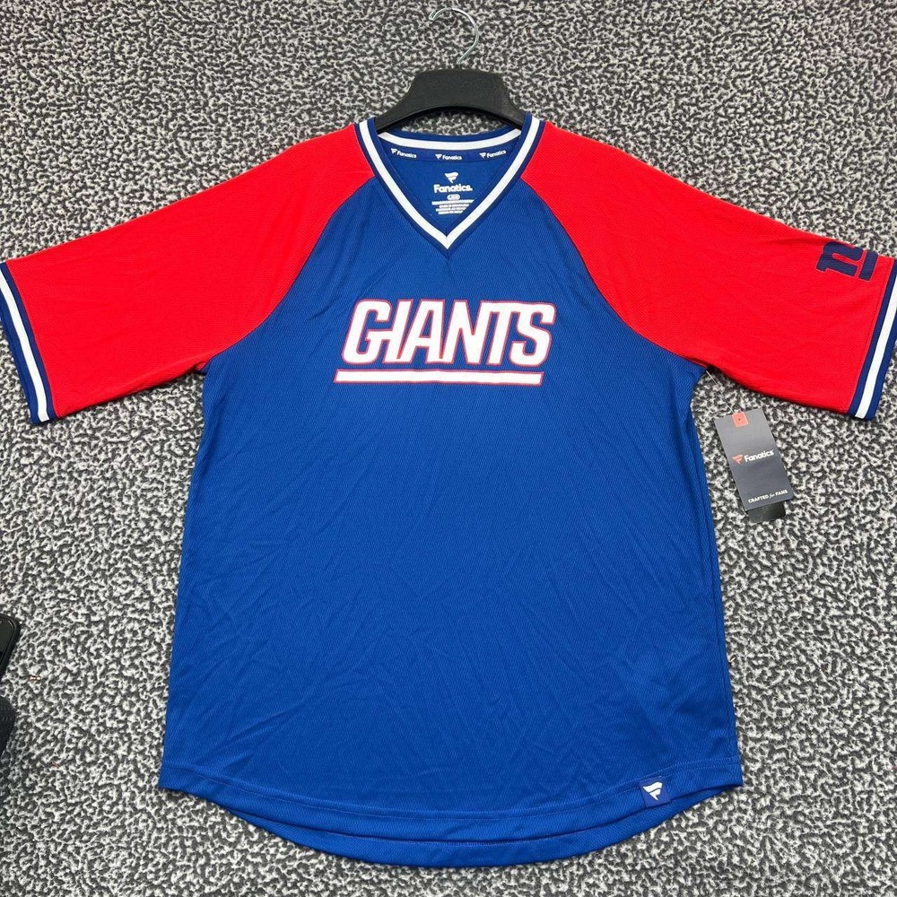 New York Giants Jersey Shirt Men Large Blue Fanatics Short Sleeve V-Neck New L
